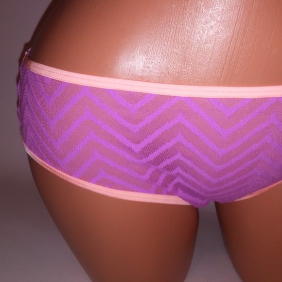 3/$35 Victoria Secret Panty Hiphugger Large Purple Orange Geo Zig Zag Lace Sheer - Picture 3 of 7